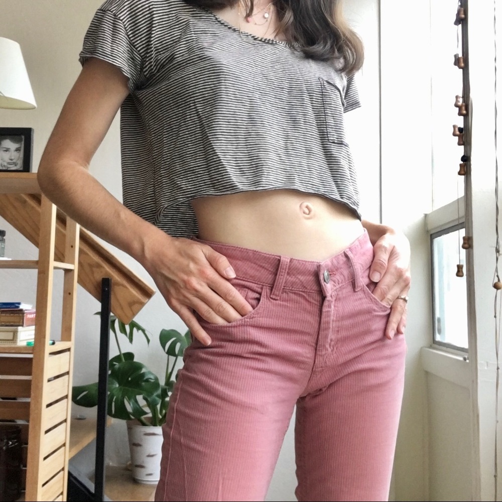 Pink striped capris pants